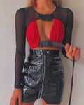 Fishnet Buckle Crop Top in Black