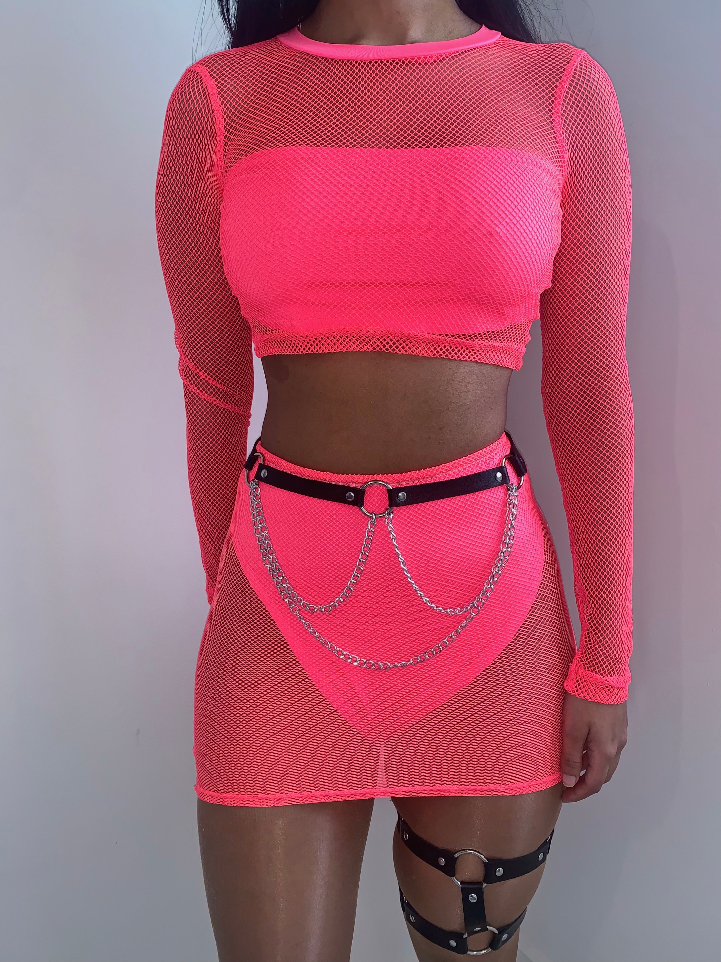 Pink Fishnet Two Piece Set