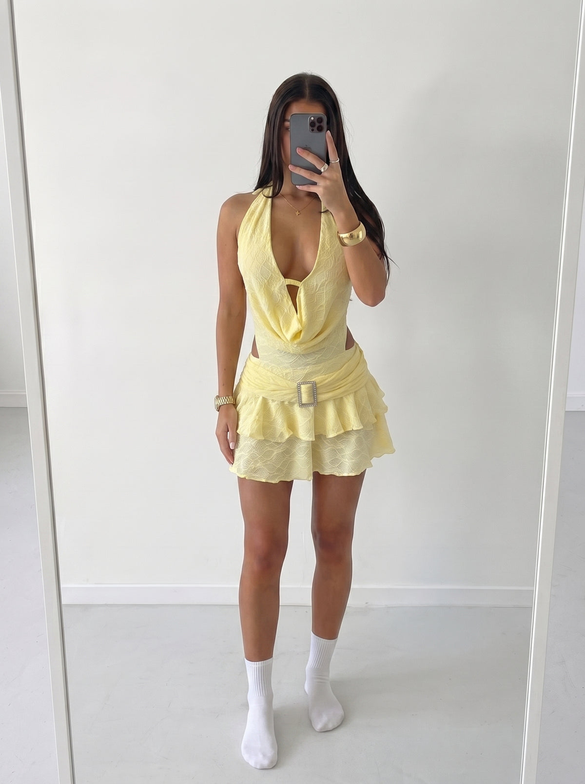 Yellow Halterneck Skort Playsuit