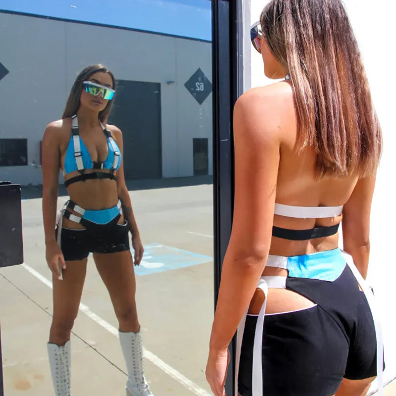 Neon Buckle Two Piece Shorts Set